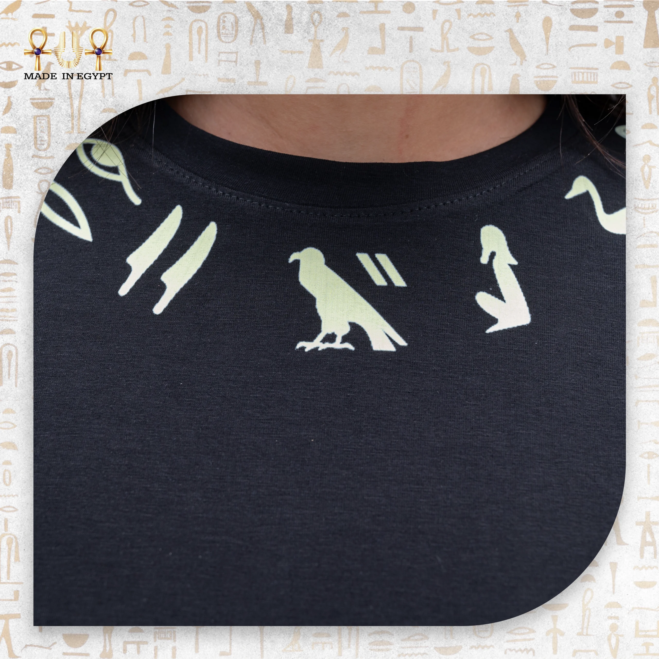 @2F Anubis T-Shirt with Hieroglyphic Prints
