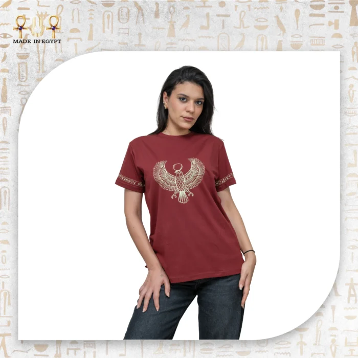 Horus Winged T-Shirt with Hieroglyphic Prints - Image 3