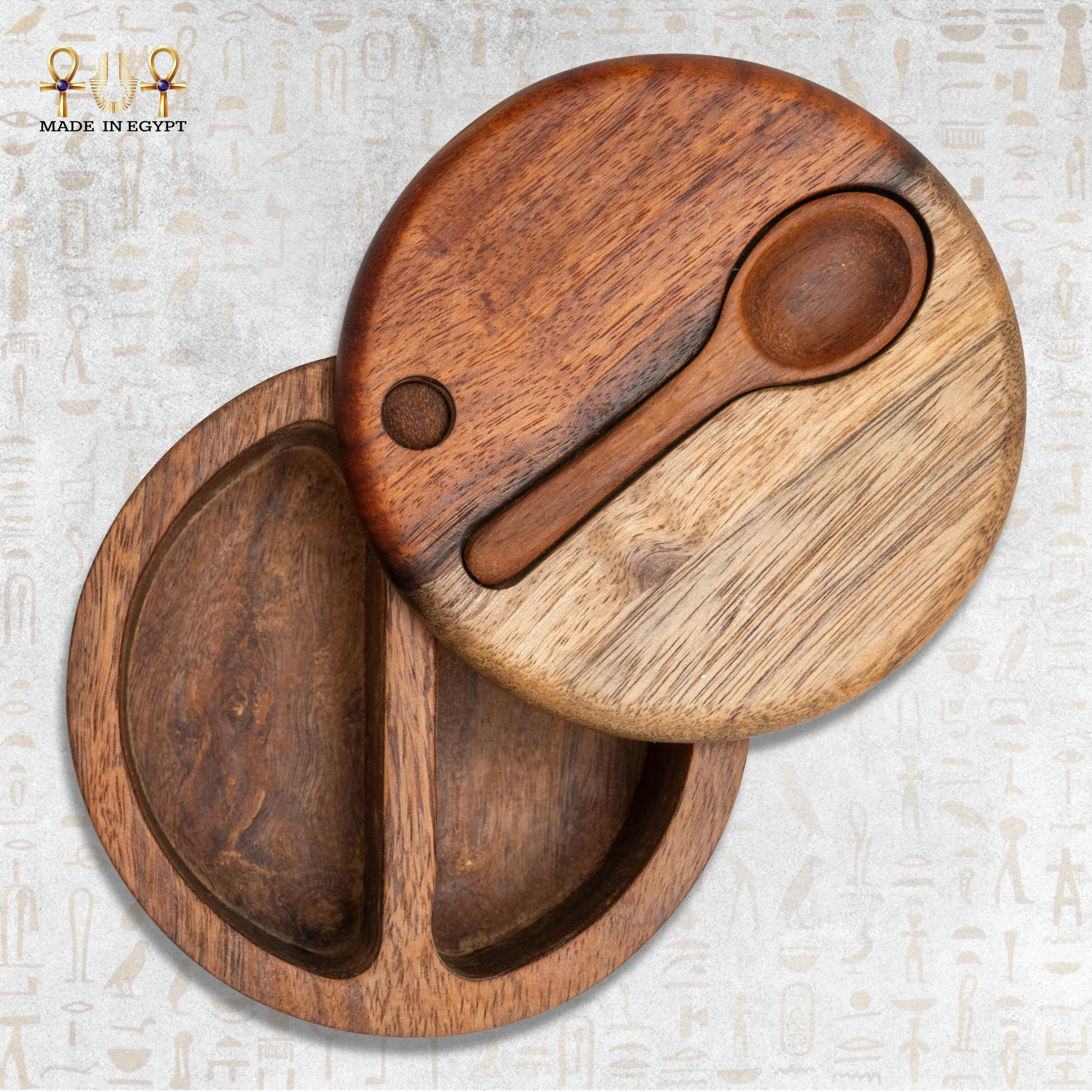 @4CWooden Dual Section Jar with Spoon