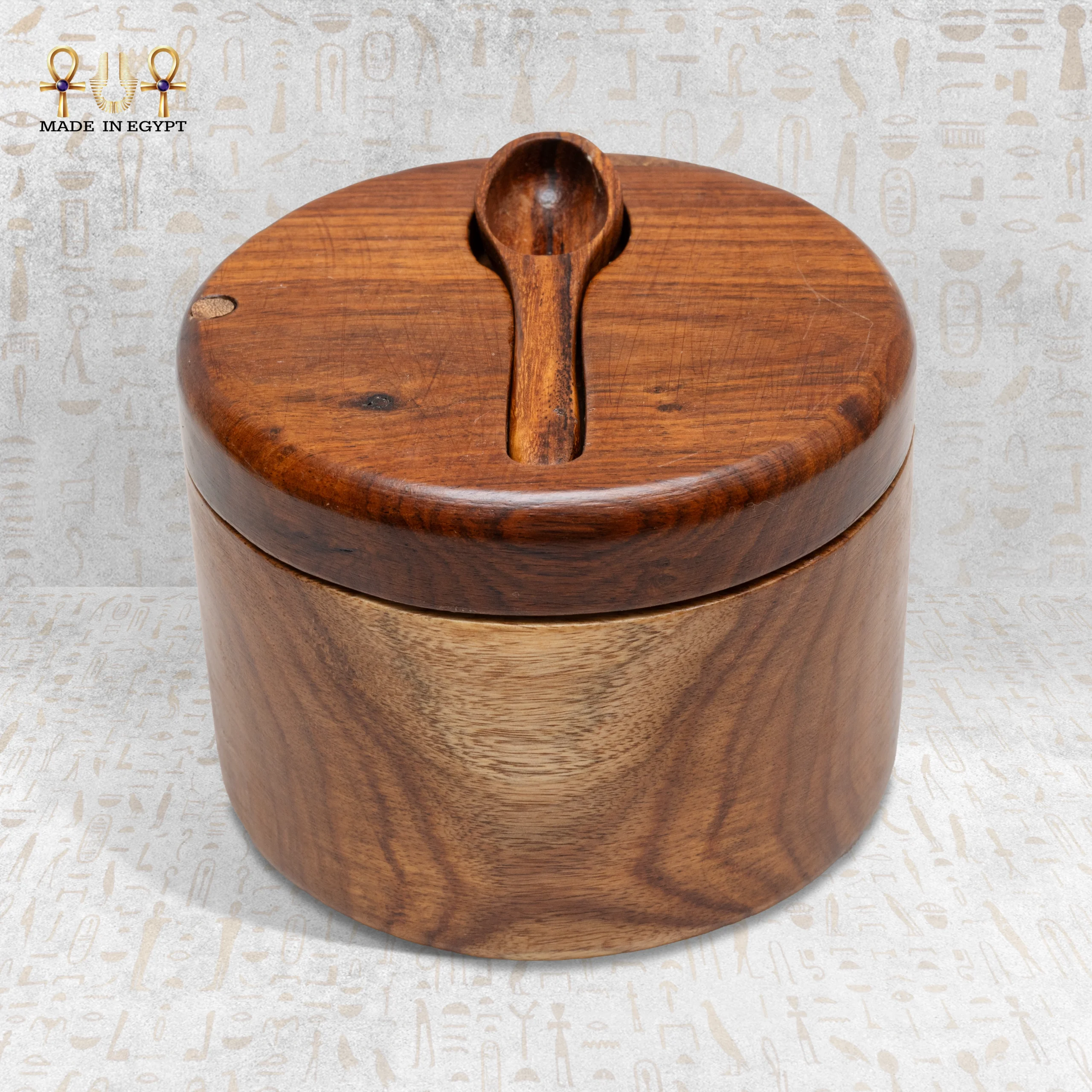 @4EWooden Dual Section Jar with Spoon