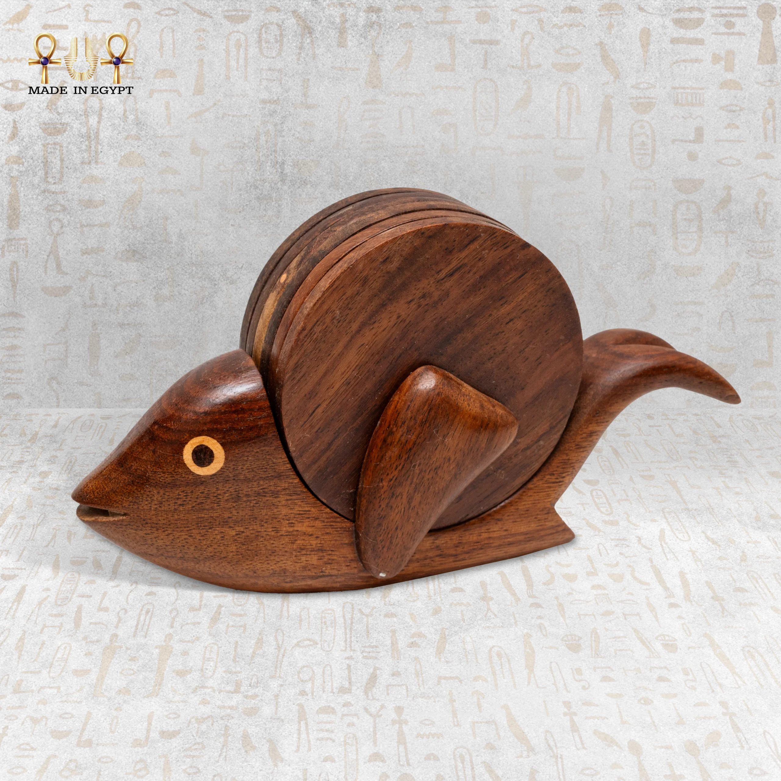 @6AWooden Fish Coaster Holder Set