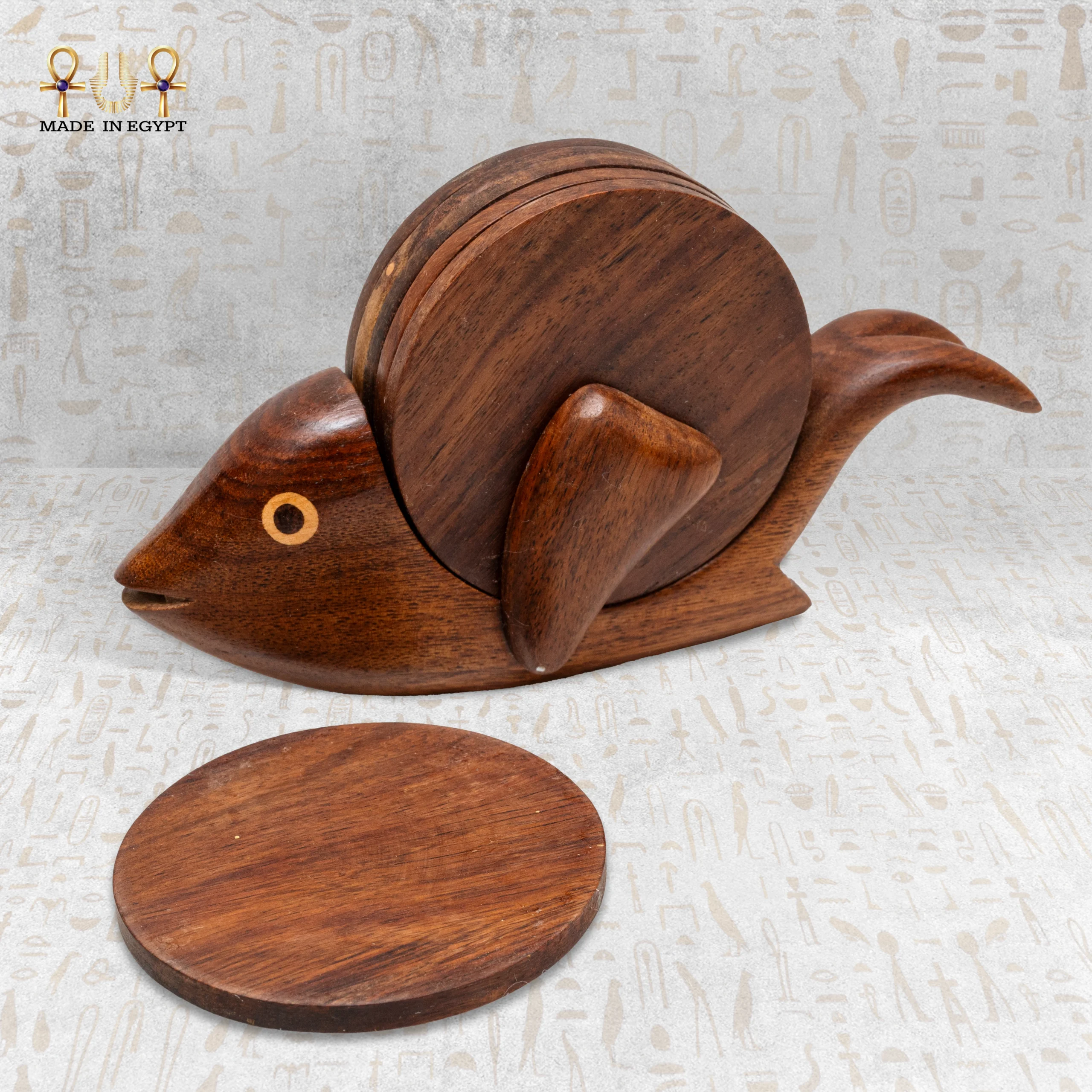 @6BWooden Fish Coaster Holder Set