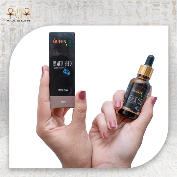 Black Seed Essential Oil, 30ml, bottle held with packaging box visible.