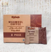 Coffee Charm Maamoul by Haj Arafa – coffee-flavored date pastry box (8 pieces) with individual pack in front.