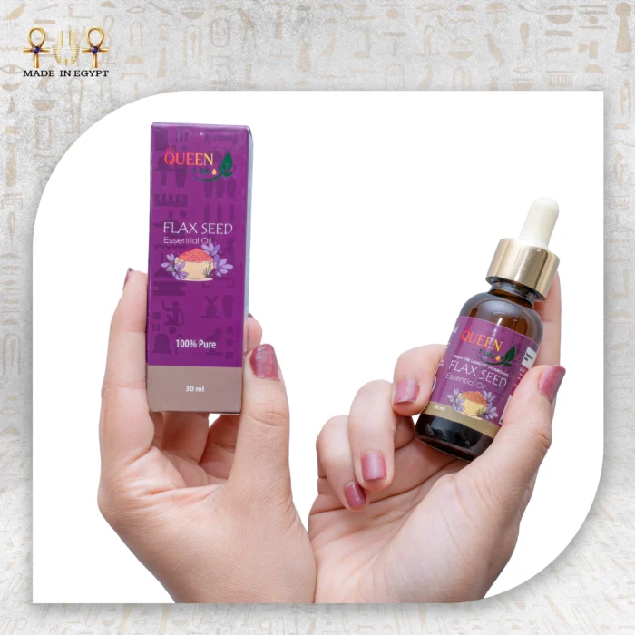Flax Seed Essential Oil, 30ml, bottle held with packaging box visible.