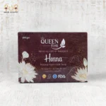 Henna Natural Handmade Soap â€“ Close-up view of the box packaging with floral details.