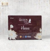 Henna Natural Handmade Soap â€“ Close-up view of the box packaging with floral details.