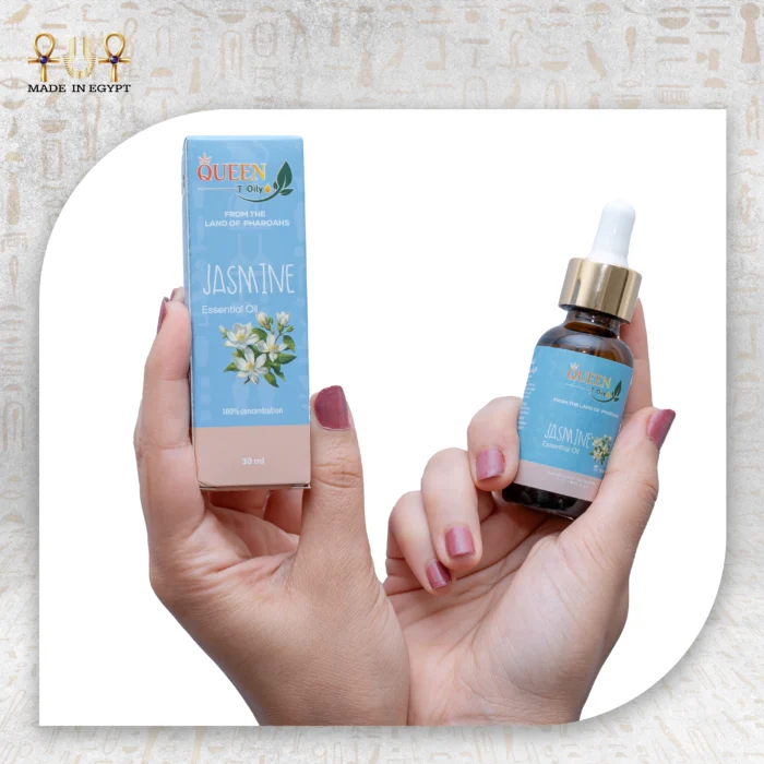 Jasmine Essential Oil, 30ml, bottle held with packaging box visible.
