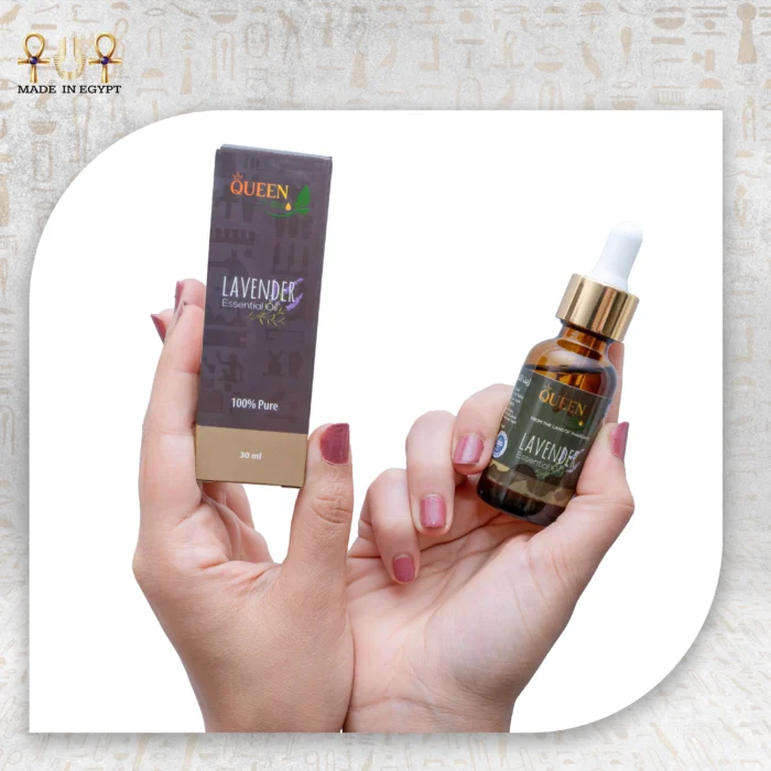Lavender Essential Oil, 30ml, bottle held with packaging box visible.