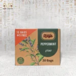 Front view of Haj Arafa Natural Peppermint herbal tea box with 20 bags.
