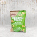 Front view of Haj Arafa Protein Rings baked snack with sour cream and onion flavor.