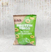 Front view of Haj Arafa Protein Rings baked snack with sour cream and onion flavor.