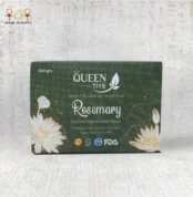 Front view of Rosemary natural handmade soap green Queen box packaging.