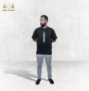 The Skyline Tee in black showcases a striking vertical white graphic on the front, adding a modern touch to its classic design. Made from premium cotton, it offers comfort, breathability, and a stylish fit for everyday wear.