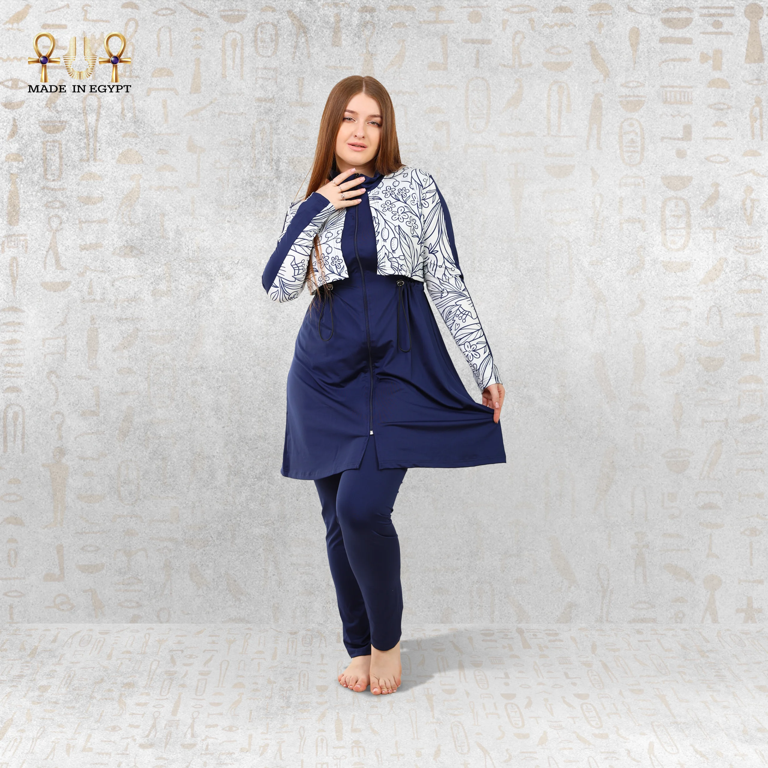 @1 Navy Blossom Modest Swimwear Set