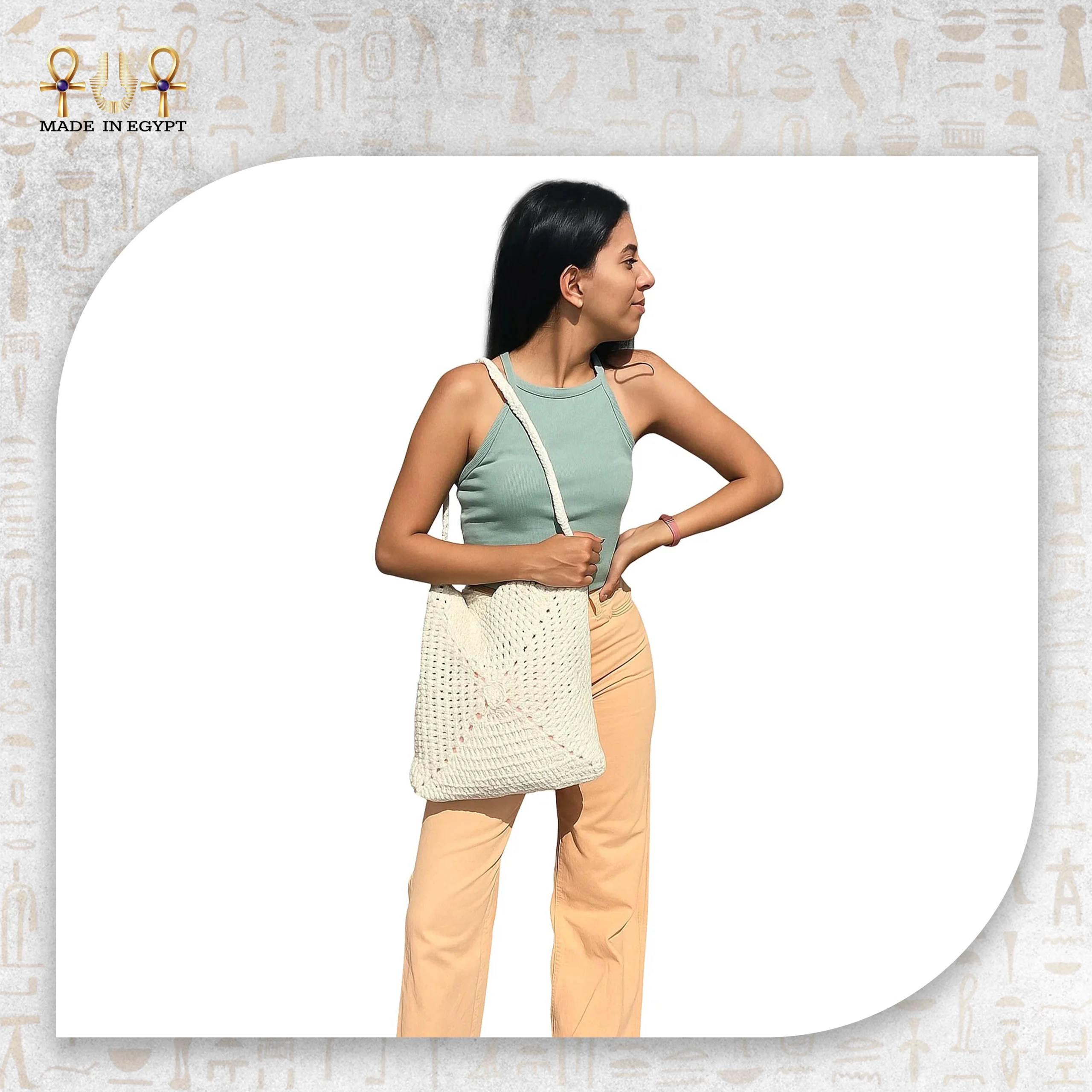 @22a Ivory Glow Crochet Shoulder Bag