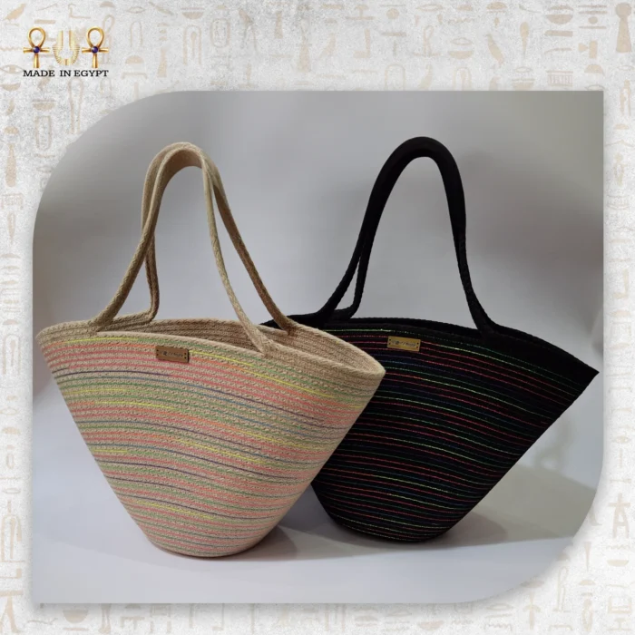 Striped Straw Shoulder Bag - Image 1
