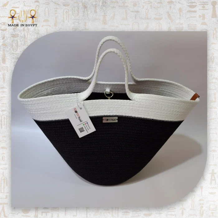 Black & White Straw Shoulder Bag - Image 4