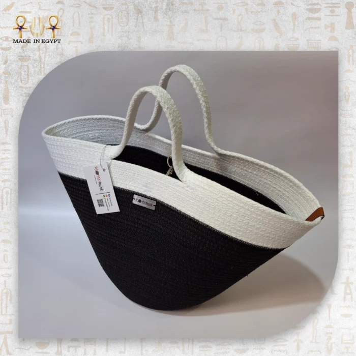 Black & White Straw Shoulder Bag - Image 3