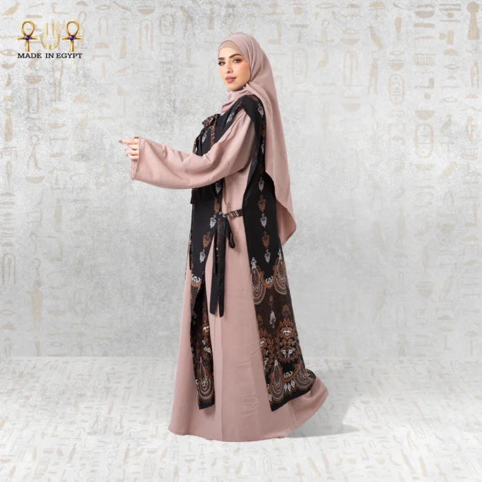 Royal Beige Abaya with Oriental Vest - Image 2