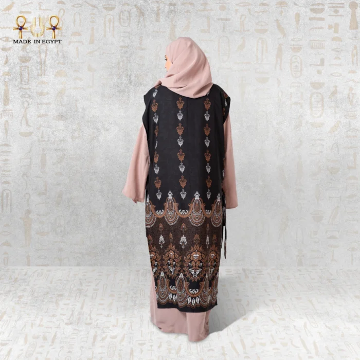 Royal Beige Abaya with Oriental Vest - Image 7