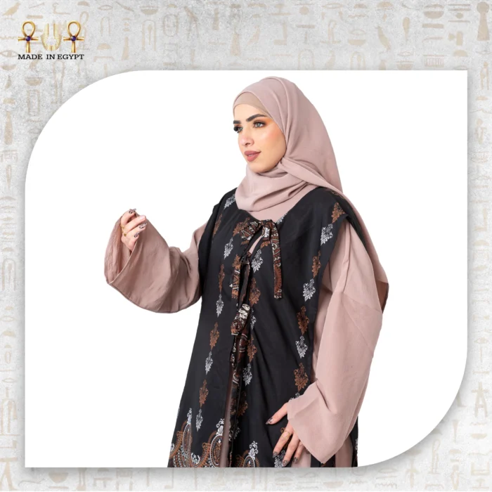 Royal Beige Abaya with Oriental Vest - Image 6