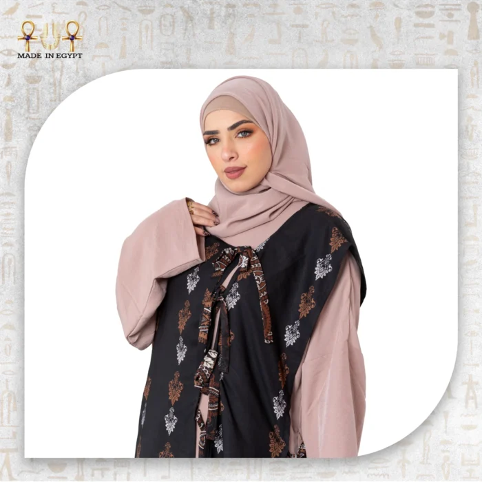 Royal Beige Abaya with Oriental Vest - Image 5