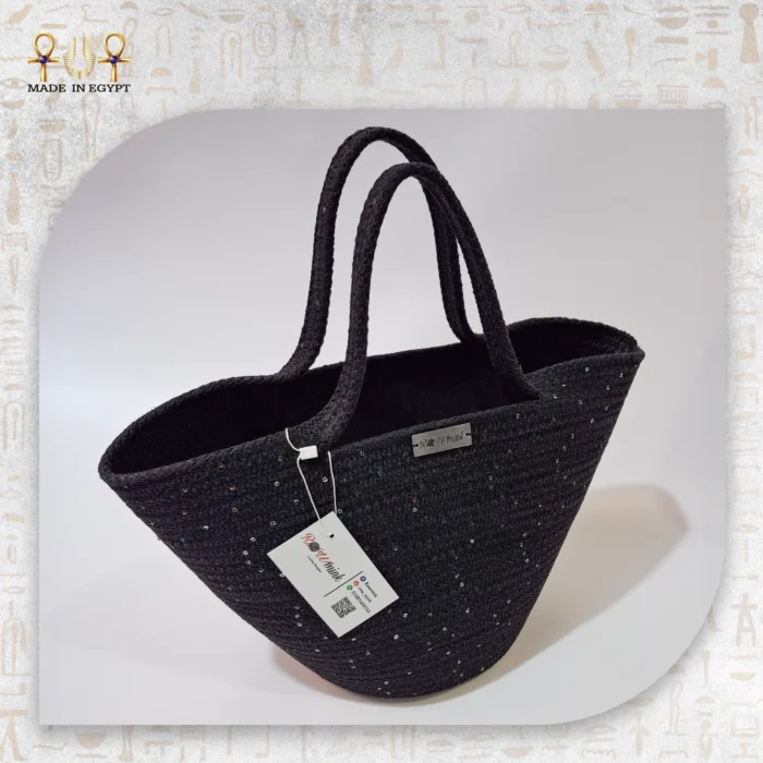 Starry Black Crochet Tote Bag - Image 5