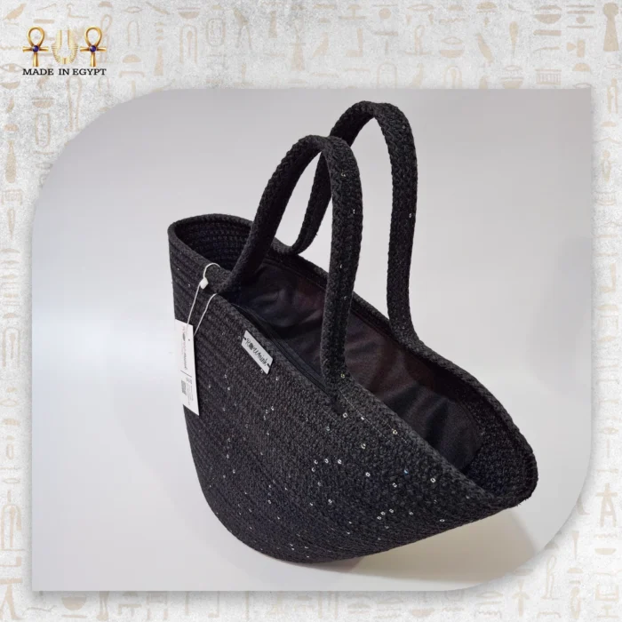 Starry Black Crochet Tote Bag - Image 4
