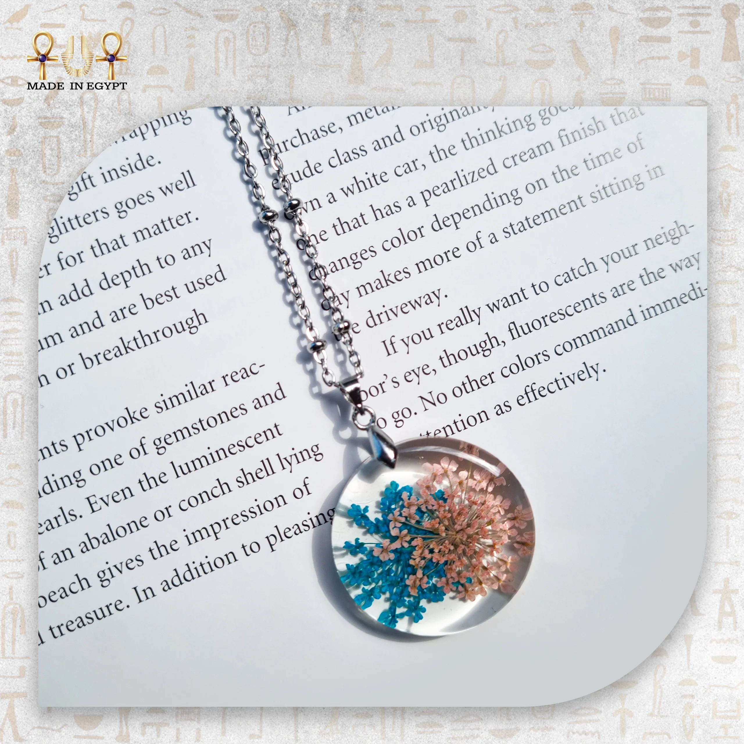 Blue Flower Resin Necklace@28A