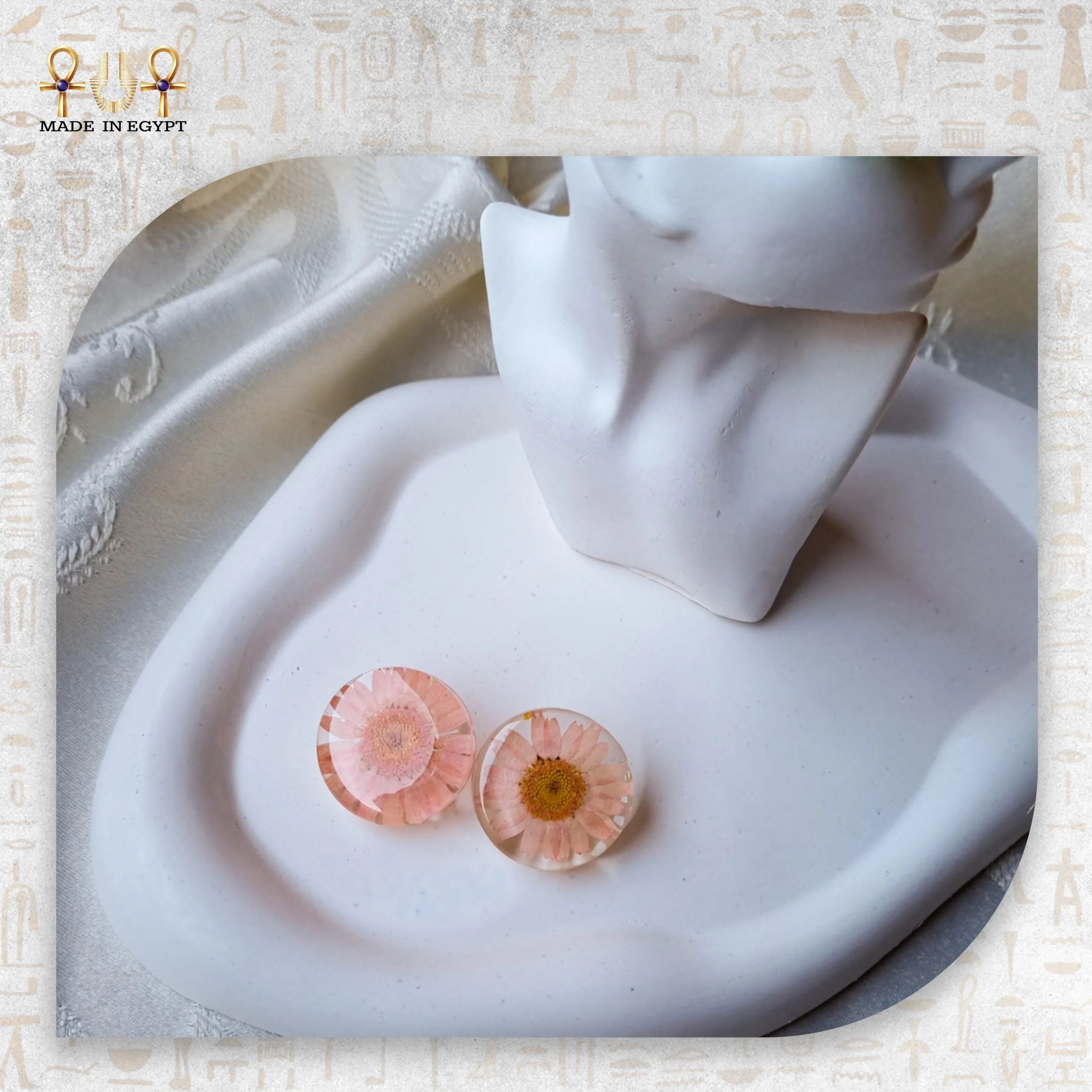 Pink Flower Resin Earrings@33A