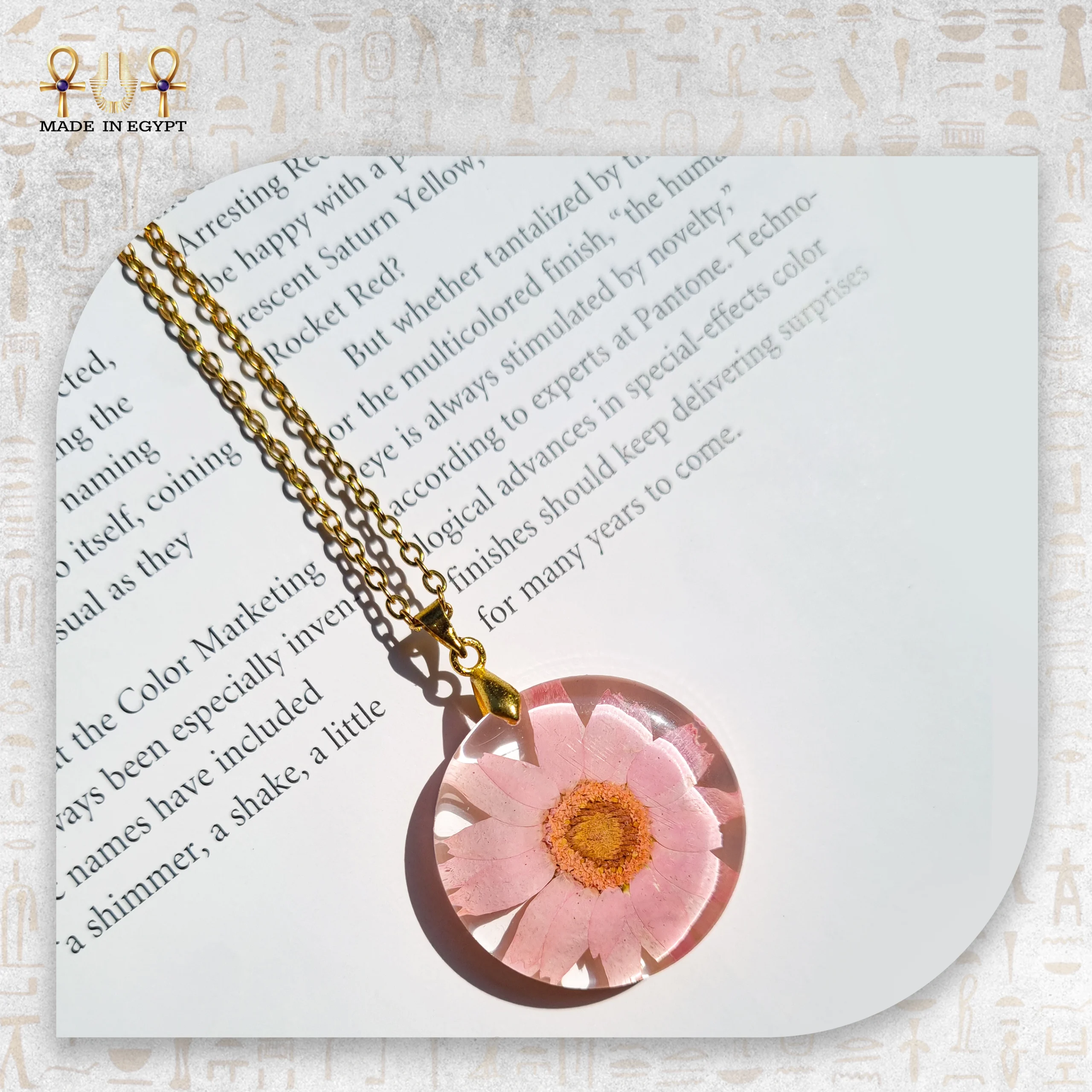 Pink Flower Resin Necklace@27A