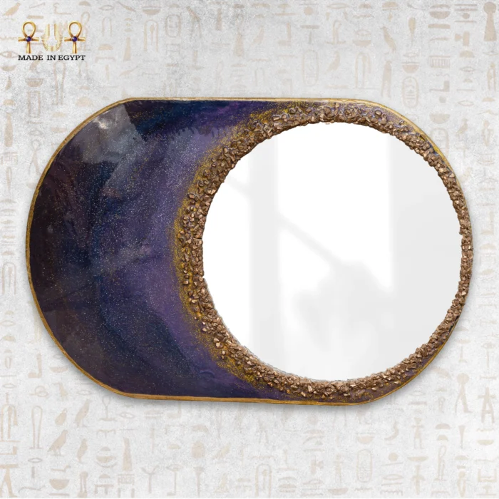 Crescent Resin Mirror with Golden Stones - Image 1