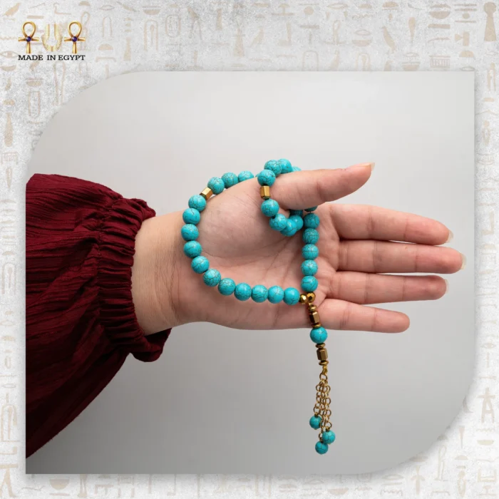 33-Bead Natural Turquoise Agate Misbaha - Image 3