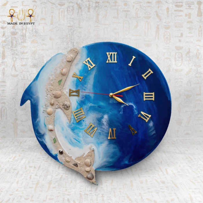 Ocean Wave Resin Clock with Seashell Accents - Image 1