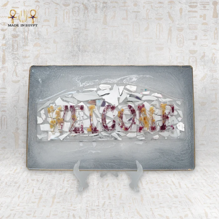 ⁦لوحة ترحيب ريزن بالورود المجففة واللمعة الفضية⁩ - الصورة ⁦1⁩