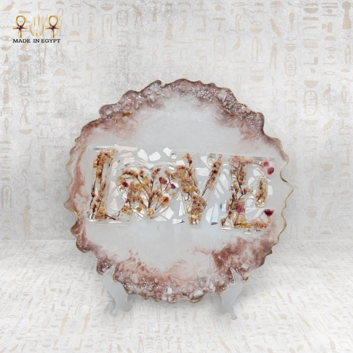 Floral Resin LOVE Decorative Plate with Gold Edges - Image 1