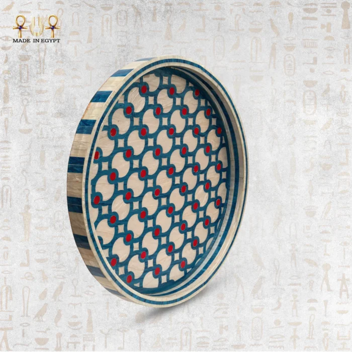 Round Mother of Pearl Inlaid Serving Tray - Image 1