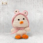 White Crochet Bear with Pink Blossom Hood