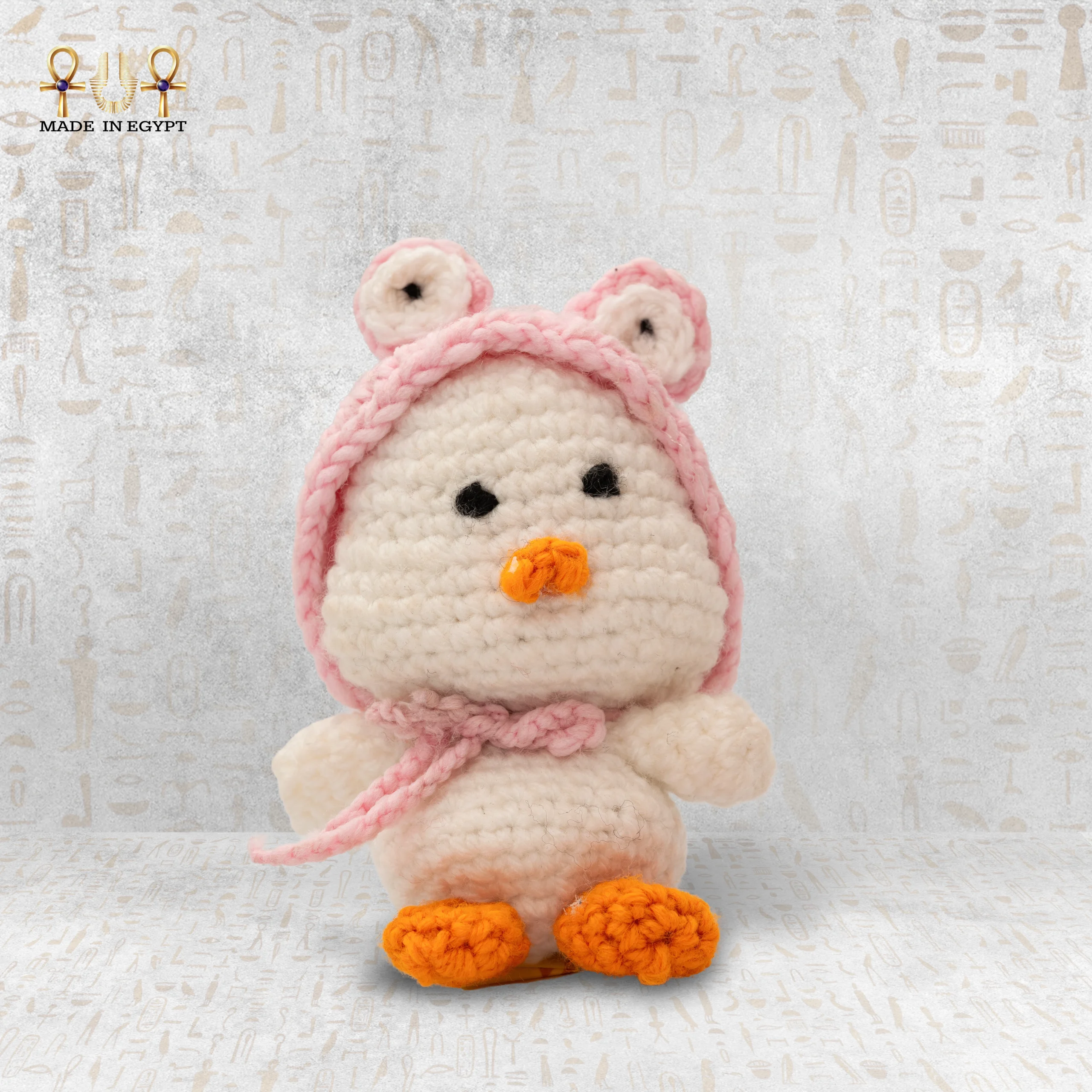 @8A.White Crochet Bear with Pink Blossom Hood White Crochet Bear with Pink Blossom Hood - Image 1