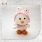White Crochet Bear with Pink Blossom Hood - Image 2