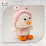 White Crochet Bear with Pink Blossom Hood - Image 3