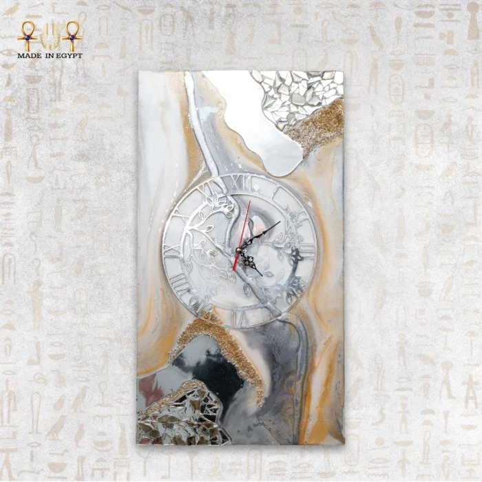 Resin Wall Clock with Reflective Stone Art - Image 1