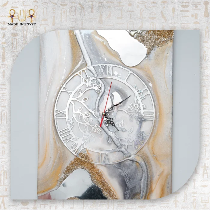Resin Wall Clock with Reflective Stone Art - Image 4