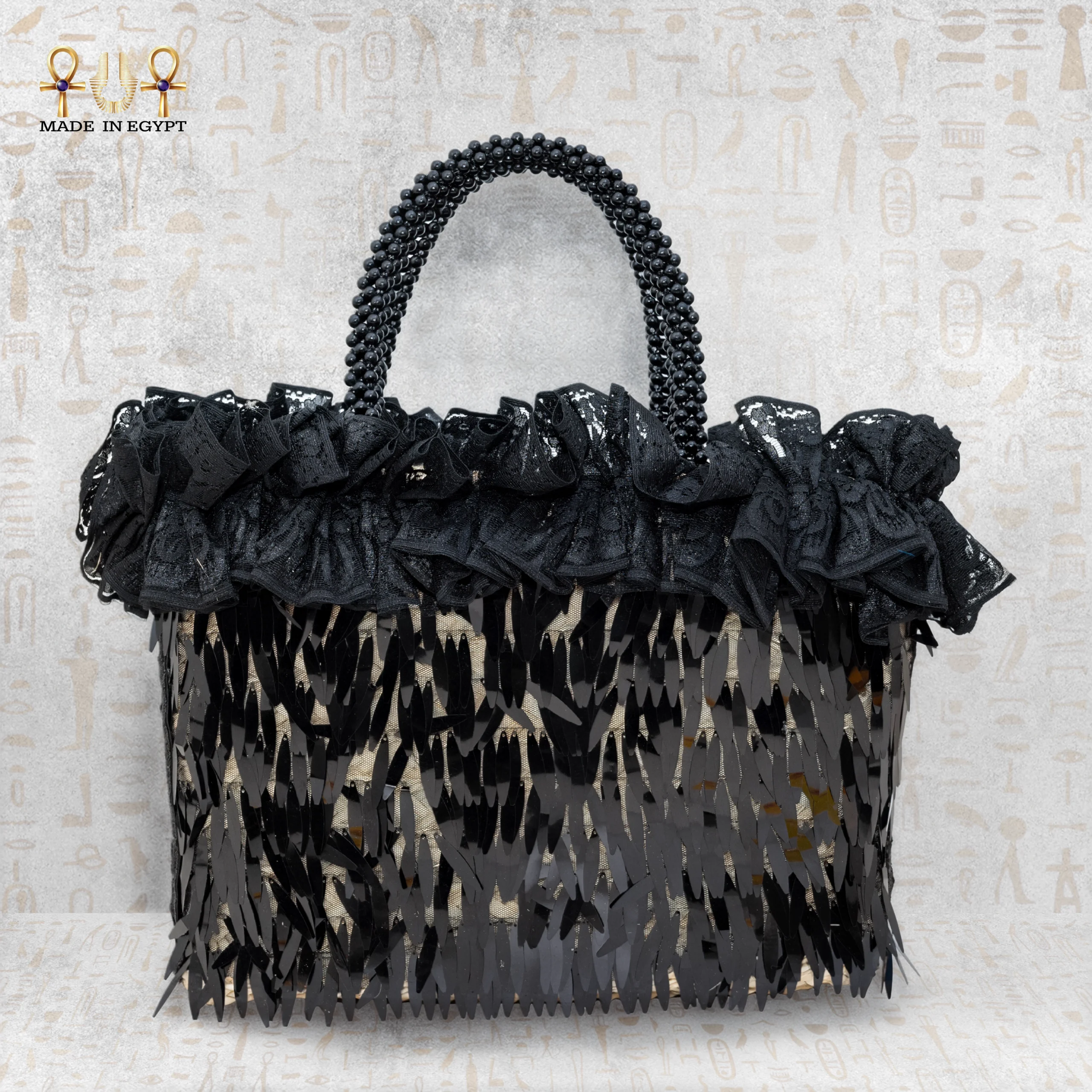 Black Evening Palm Weave Bag@3A Black Evening Palm Weave Bag - Image 1
