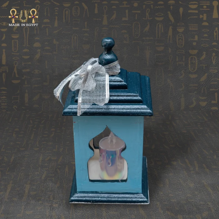 Small Decorative Wooden Lantern – Dark Blue - Image 2