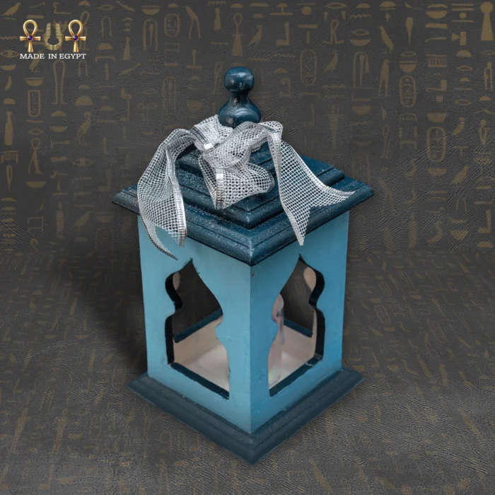 Small Decorative Wooden Lantern – Dark Blue - Image 1