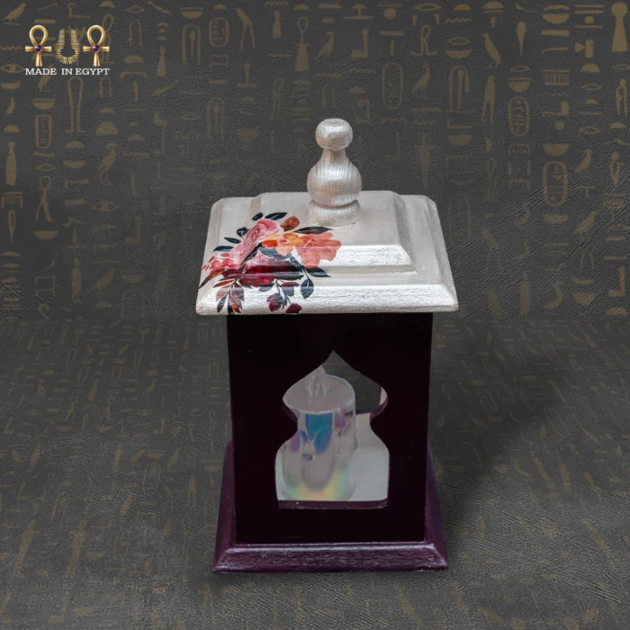 Small Decorative Wooden Lantern – Burgundy & Off-White Floral - Image 2