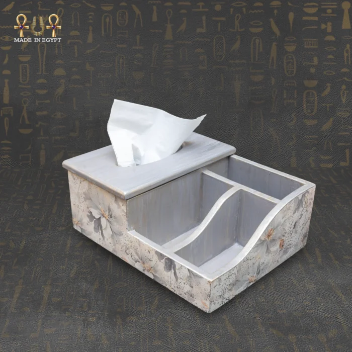 ⁦علبة مناديل ديكورية خشبية بمنظم ريموتات وموبايلات⁩ - الصورة ⁦2⁩