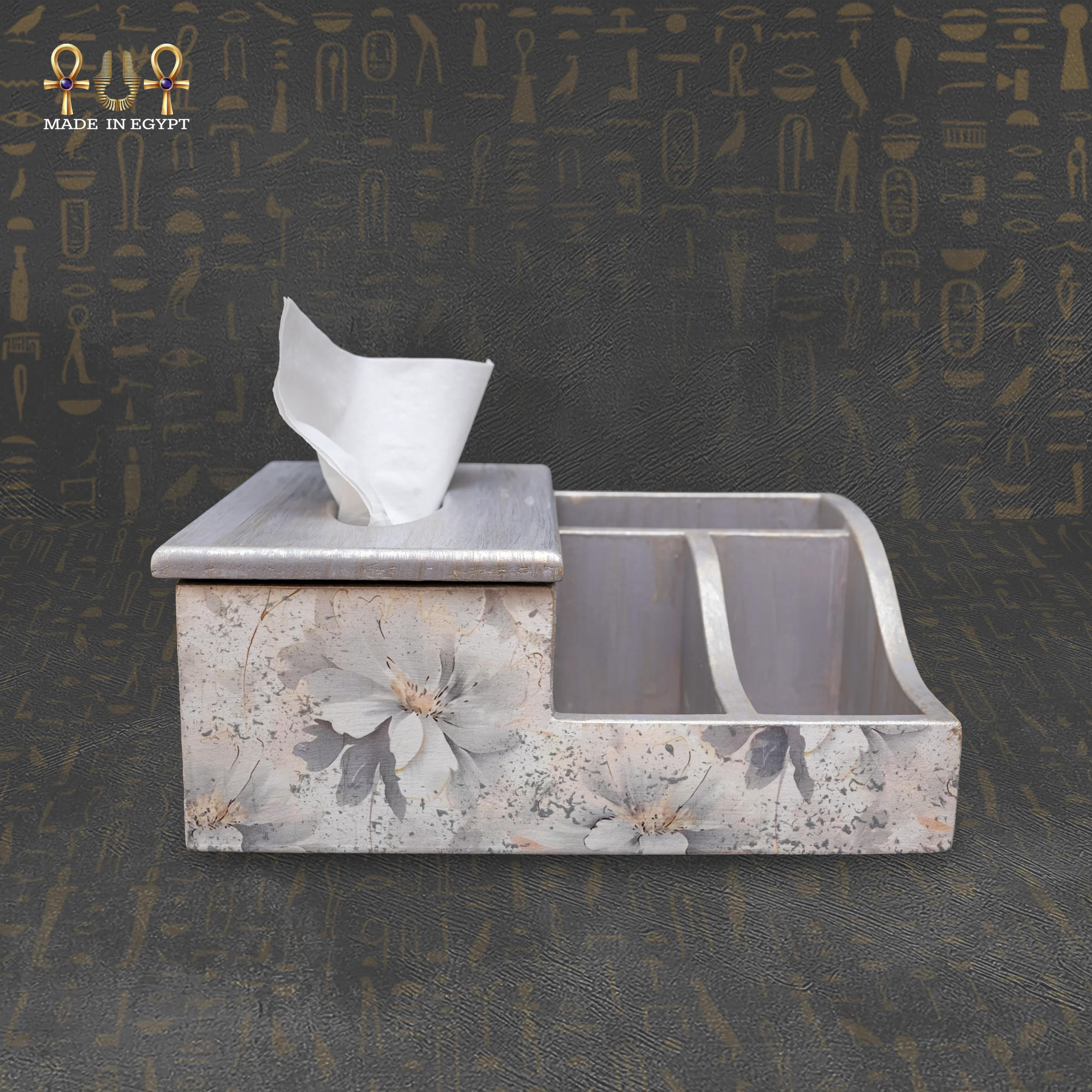 @14bDecorative Wooden Tissue Box with Remote & Mobile Organizer Decorative Wooden Tissue Box with Remote & Mobile Organizer - الصورة 1